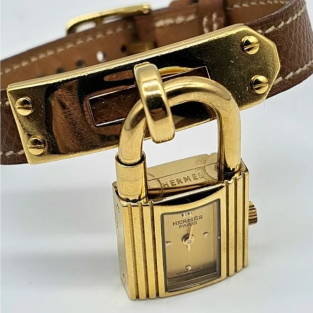 ❤️ HERMES SWISS KELLY LOCK WATCH GOLD PLATED STAINLESS STEEL WATCH by: Hermes